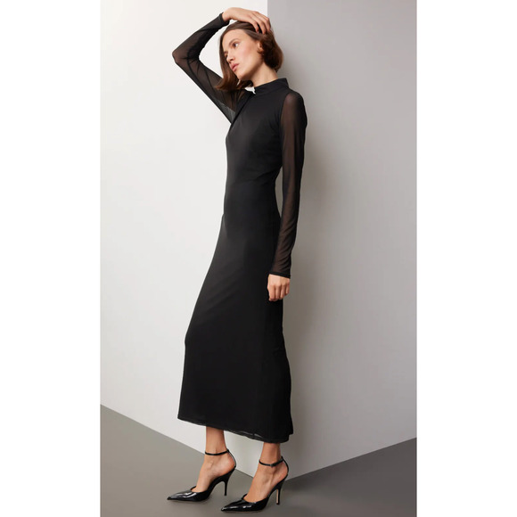 Saunders x RTR Mesh Black Mesh Midi Dress - Picture 2 of 8